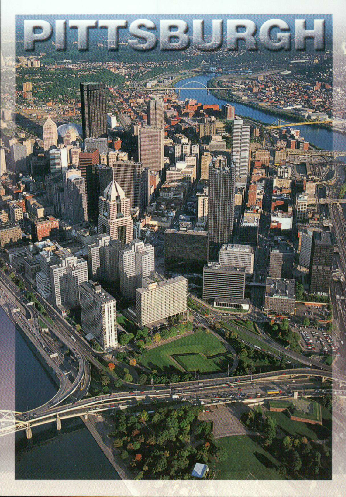 Aerial View of Pittsburgh, Pennsylvania, Downtown, Bridges, Highways -- Postcard Aerial View of Pittsburgh, Pennsylvania, Downtown, Bridges, Highways -- Postcard