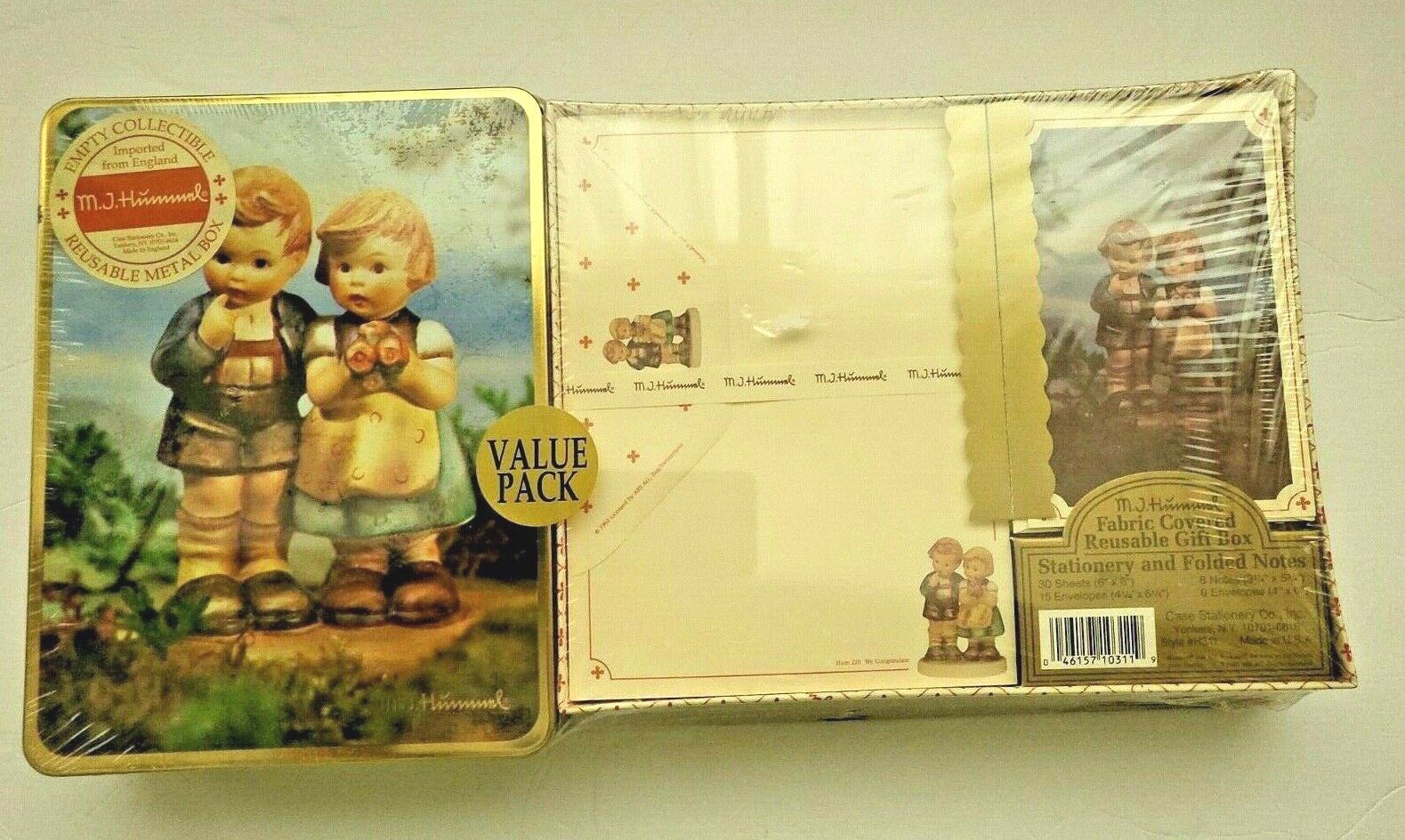 VTG MJ HUMMEL Bonus Fabric Covered Gift Box Stationary Folded Note Set Gift