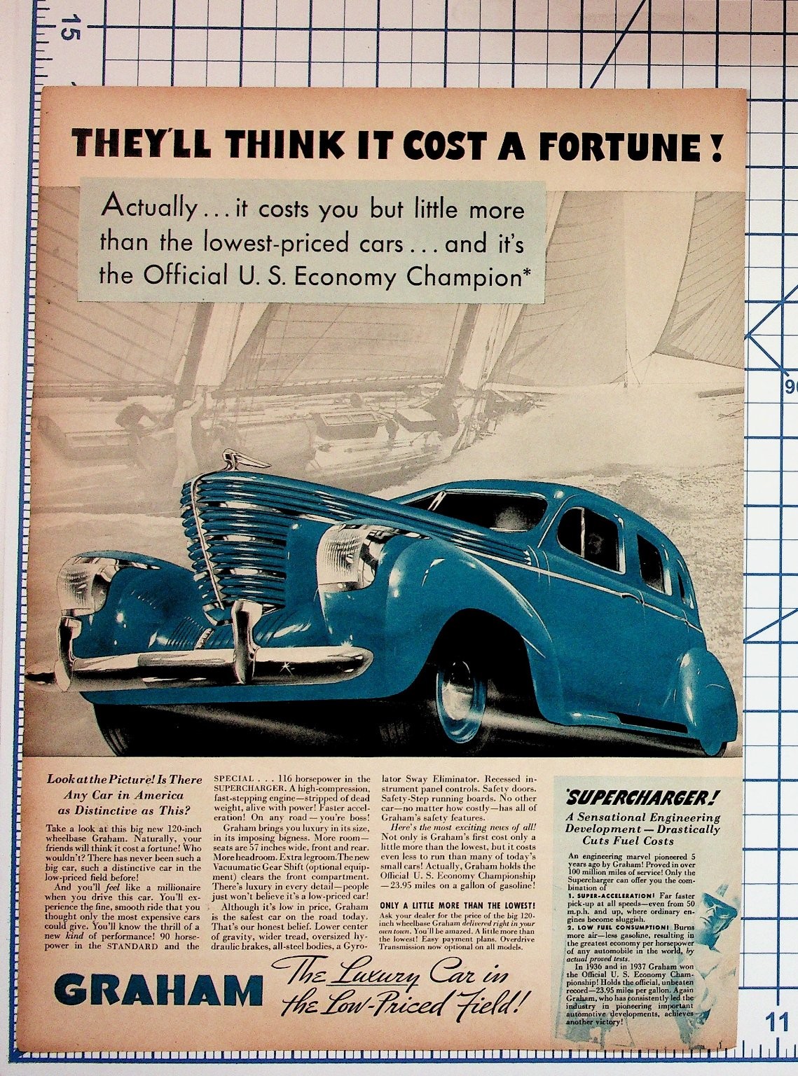 1937 Graham Supercharger Car Ad Vintage Auto Economy Champion Ephemera 1937 Graham Supercharger Car Ad Vintage Auto Economy Champion Ephemera