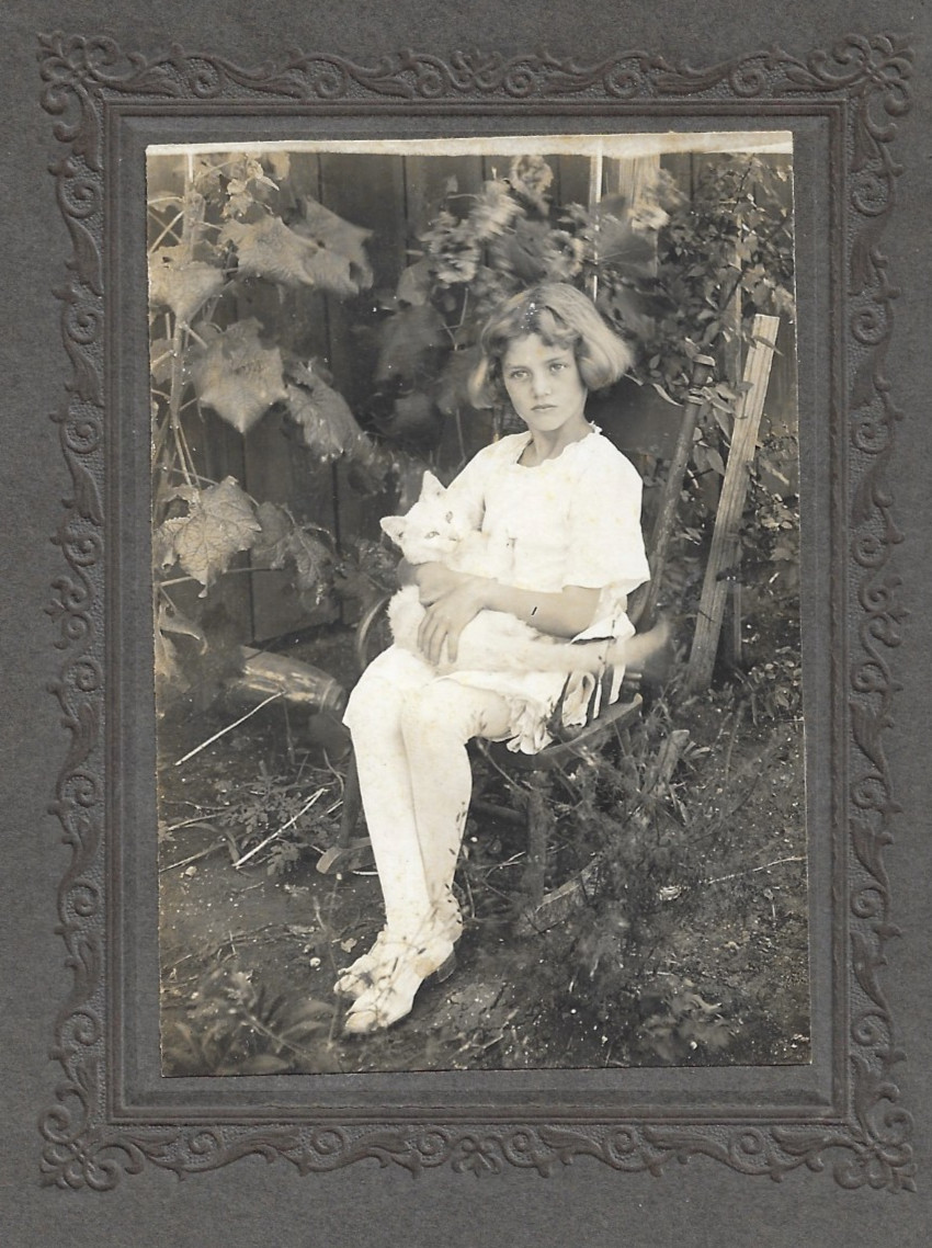 Little Girl Holding White Cat Antique Mounted Photo Little Girl Holding White Cat Antique Mounted Photo