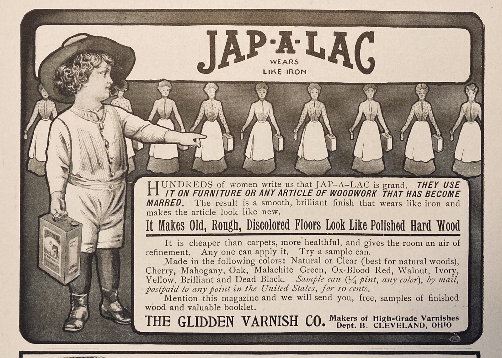 1902 AD(M8)~GLIDDEN VARNISH CO. CLEVELAND, O. JAP-A-LAC WOOD FLOOR VARNISH 1902 AD(M8)~GLIDDEN VARNISH CO. CLEVELAND, O. JAP-A-LAC WOOD FLOOR VARNISH