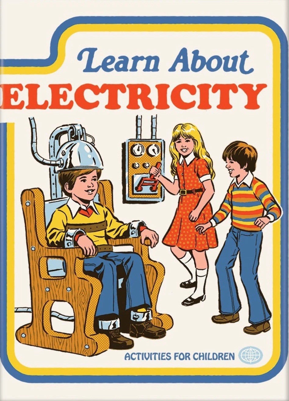 Learn About Electricity.On a 2.5”x3.5” Metal Refrigerator Magnet.