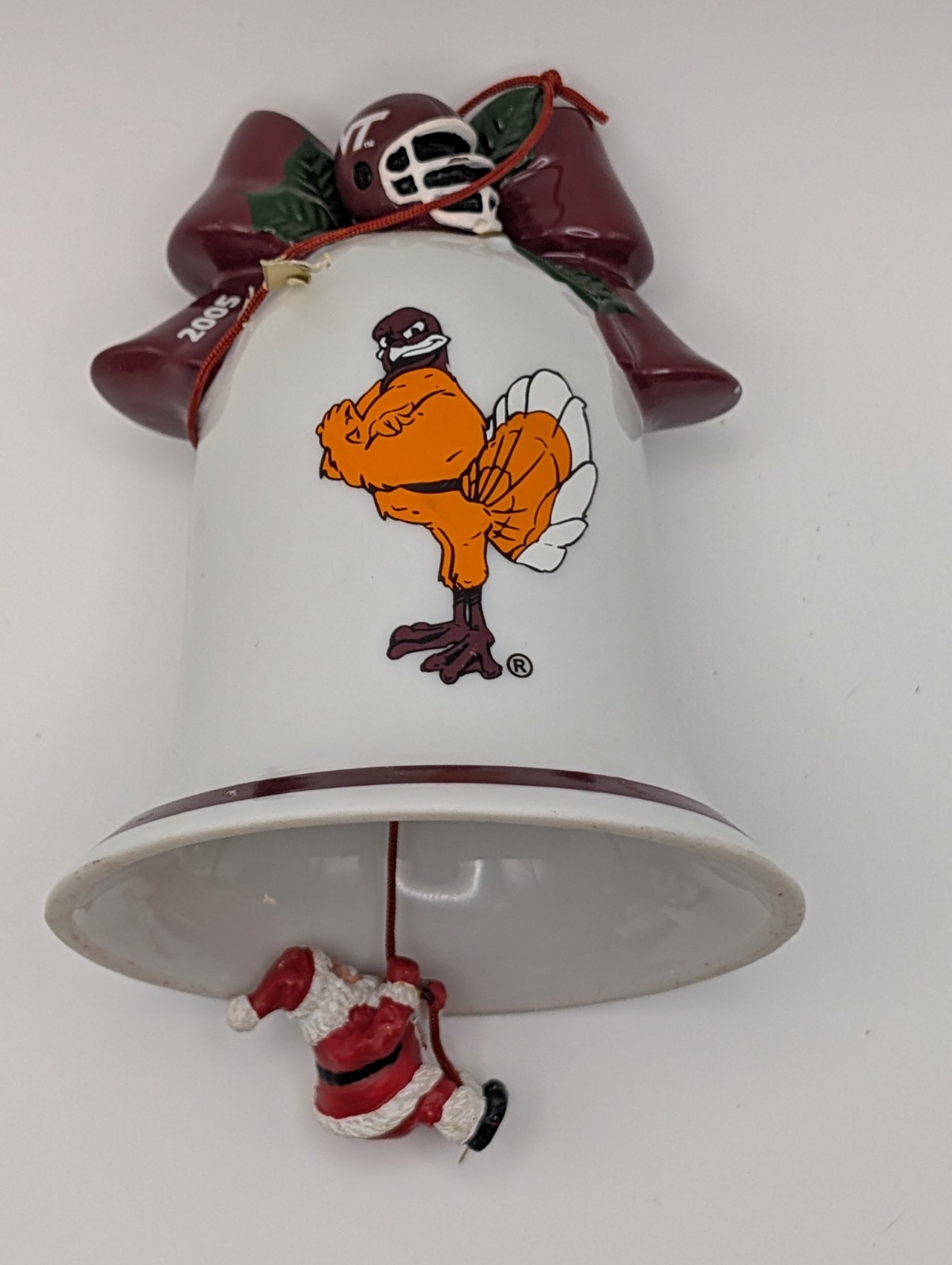 2005 Danbury Mint Virginia Tech Hokies Christmas Bell Ornament Santa Striker 2005 Danbury Mint Virginia Tech Hokies Christmas Bell Ornament Santa Striker