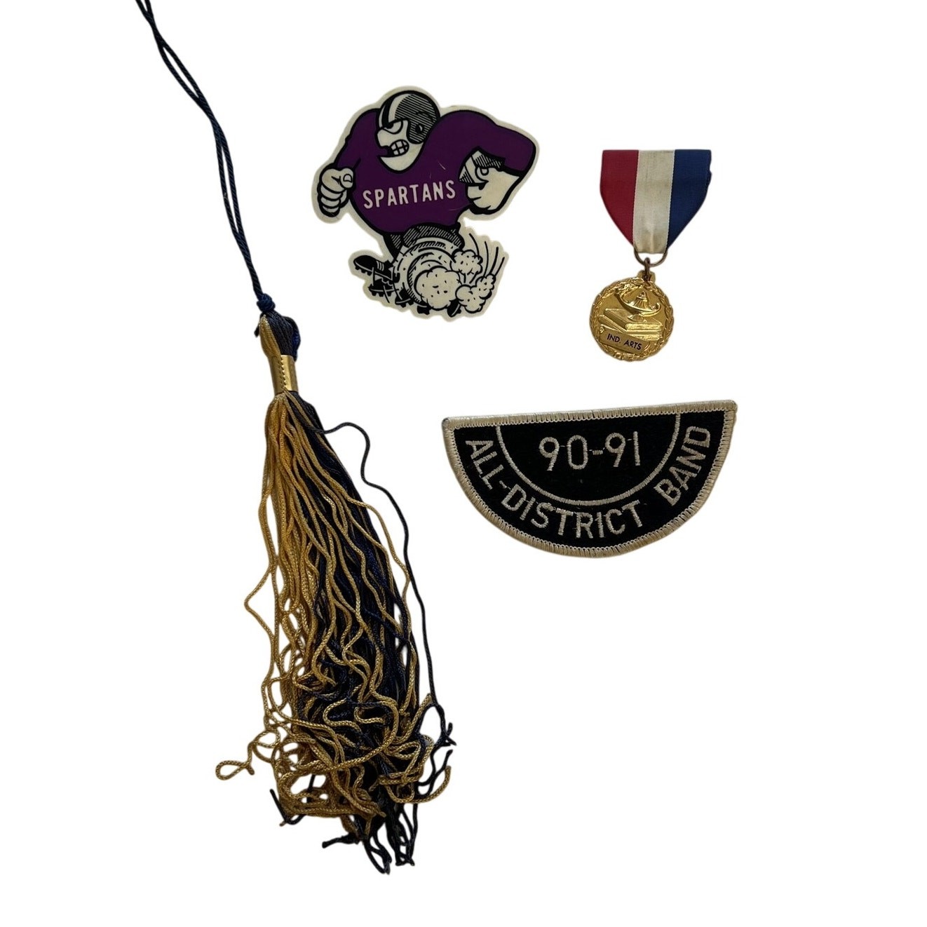 Vintage High School Lot 1980 Tassel Spartans Pin Industrial Arts Medal Patch