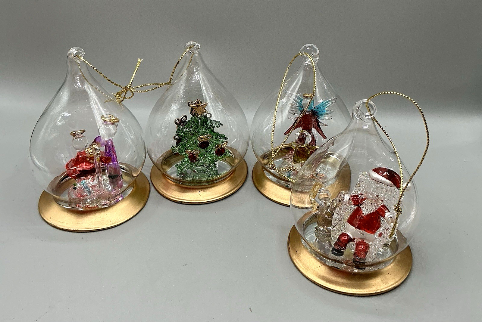 Vintage 1990’s Holiday By Kirkland’s Spun Glass In Dome Ornaments Set Of Four