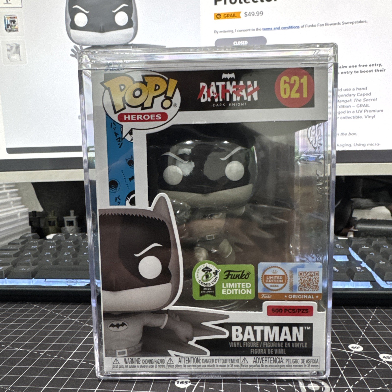 Funko Pop Batman Dark Knight (Bat-Manga) ECCC Black & White #621 Grail LE 500 Funko Pop Batman Dark Knight (Bat-Manga) ECCC Black & White #621 Grail LE 500