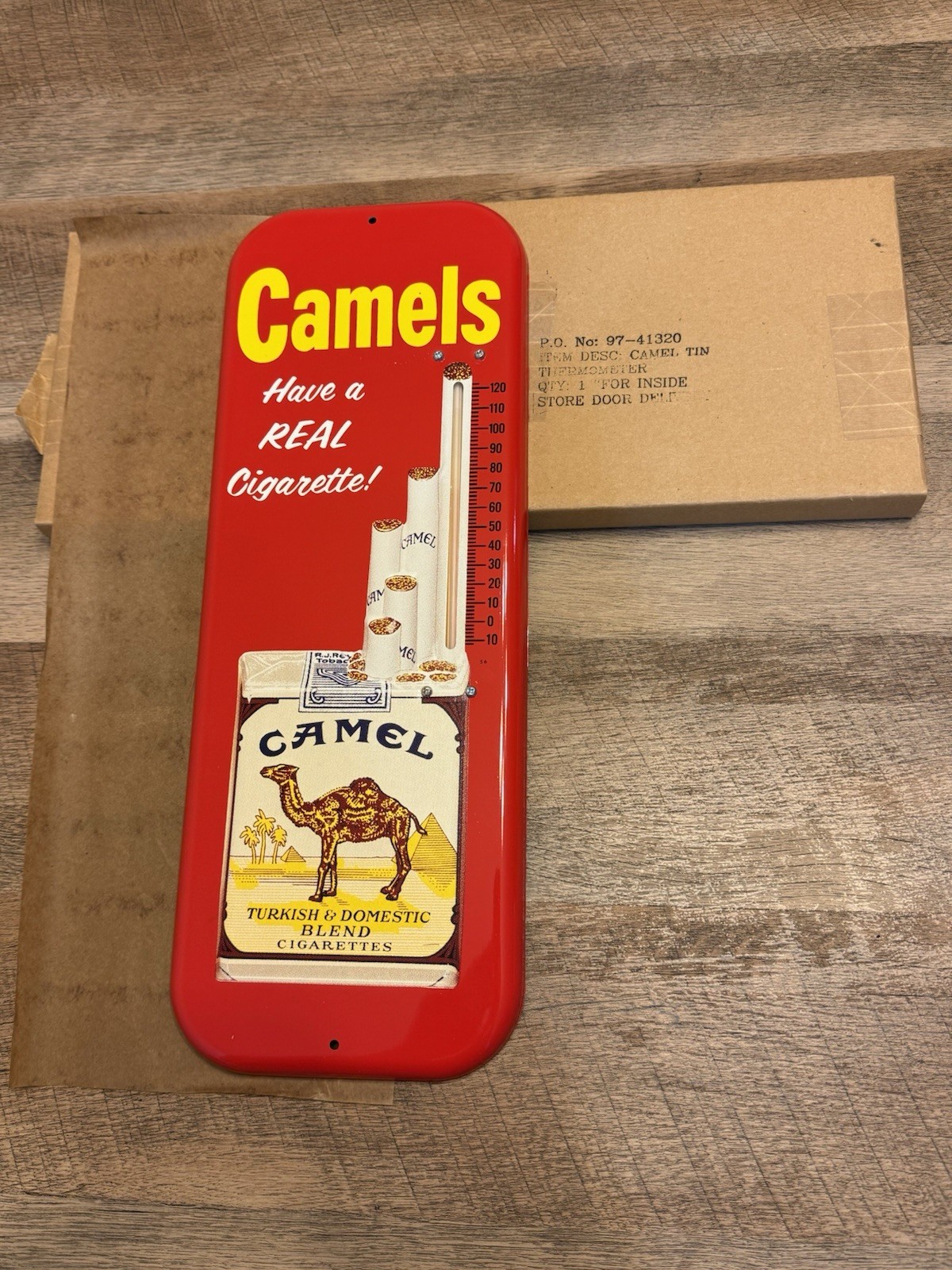 Vintage Thermometer CAMEL CIGARETTE Painted Tin Metal ~16” RJR Reynolds NC NOS Vintage Thermometer CAMEL CIGARETTE Painted Tin Metal ~16” RJR Reynolds NC NOS
