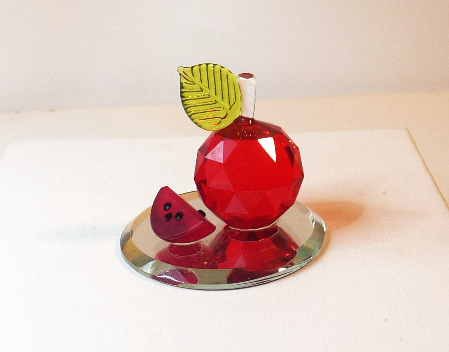 Vintage Schafer Austrian Crystal Miniature Red Apple Watermellon Figurine