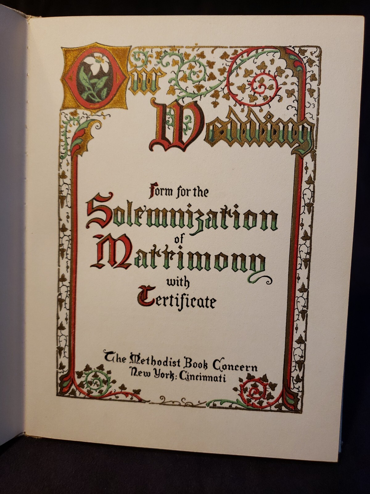 1923 Methodist Episcopal Wedding Ceremony Certificate Book Cambridge Vermont VG