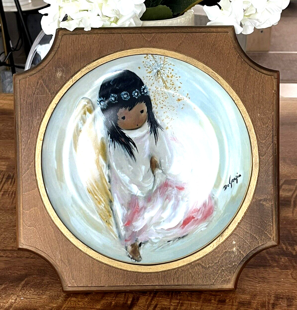 Vintage 1981 Ted DeGrazia A Little Prayer Christmas Angel Plate Framed Signed