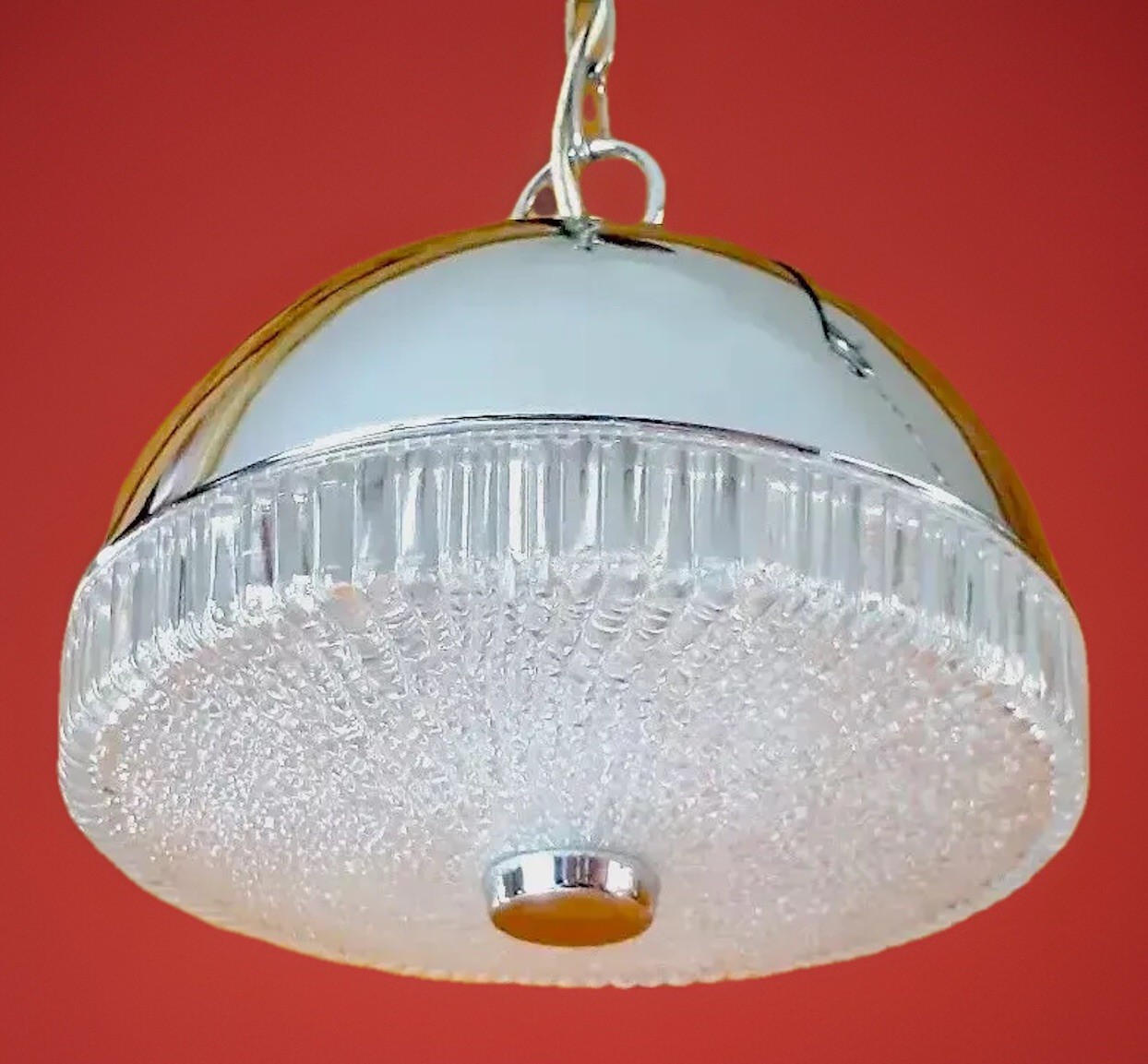 Vintage 1950's-60's MCM Retro Atomic Space Age UFO Dome Chandelier Light Fixture