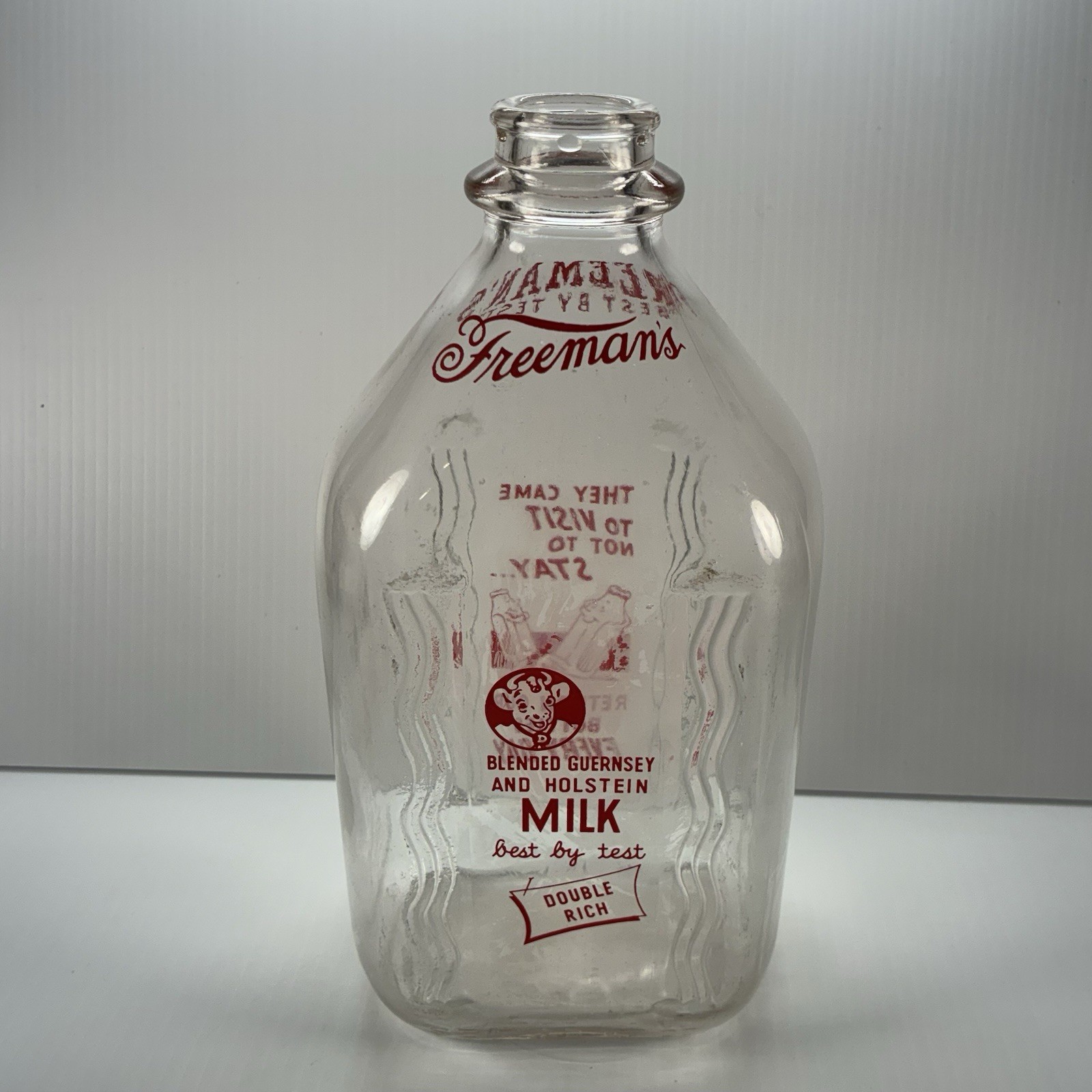 Vtg Freeman\'s Dairy Half Gallon Milk Bottle Allentown PA Best by Test