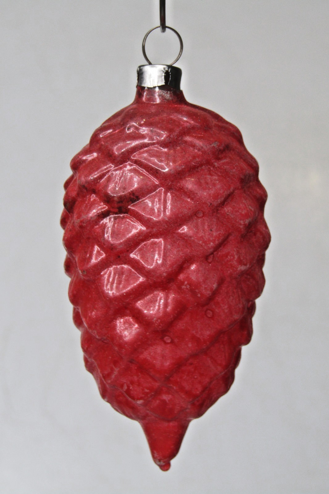 Antique Vintage Glass Embossed Red PINECONE Christmas Ornament Germany