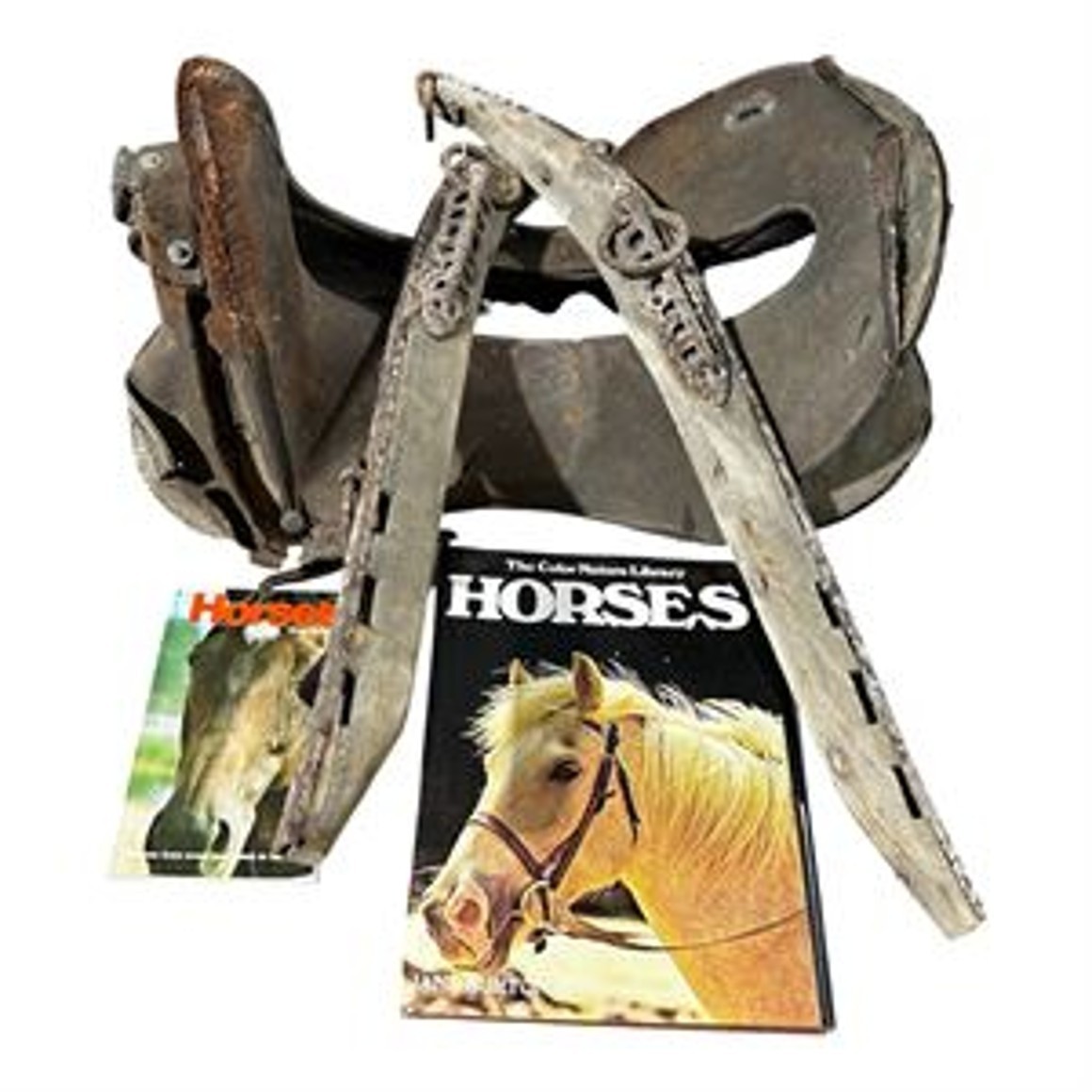 Antique Horse Hames Leather Saddle Parts & Vintage Equestrian Book Bundle Antique Horse Hames Leather Saddle Parts & Vintage Equestrian Book Bundle