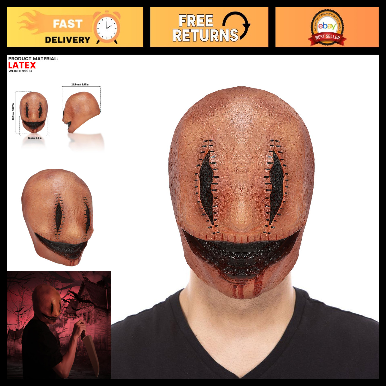 Creepy Zombie Mask for Halloween - Scary Smiley Serial Killer with Bloody Mouth Creepy Zombie Mask for Halloween - Scary Smiley Serial Killer with Bloody Mouth
