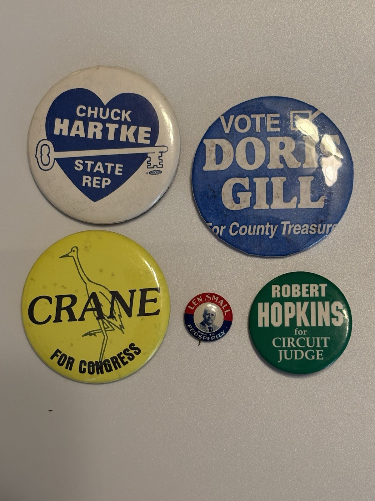 Vintage Illinois Political Button Lot 5 Crane Hartke Small Gill Hopkins