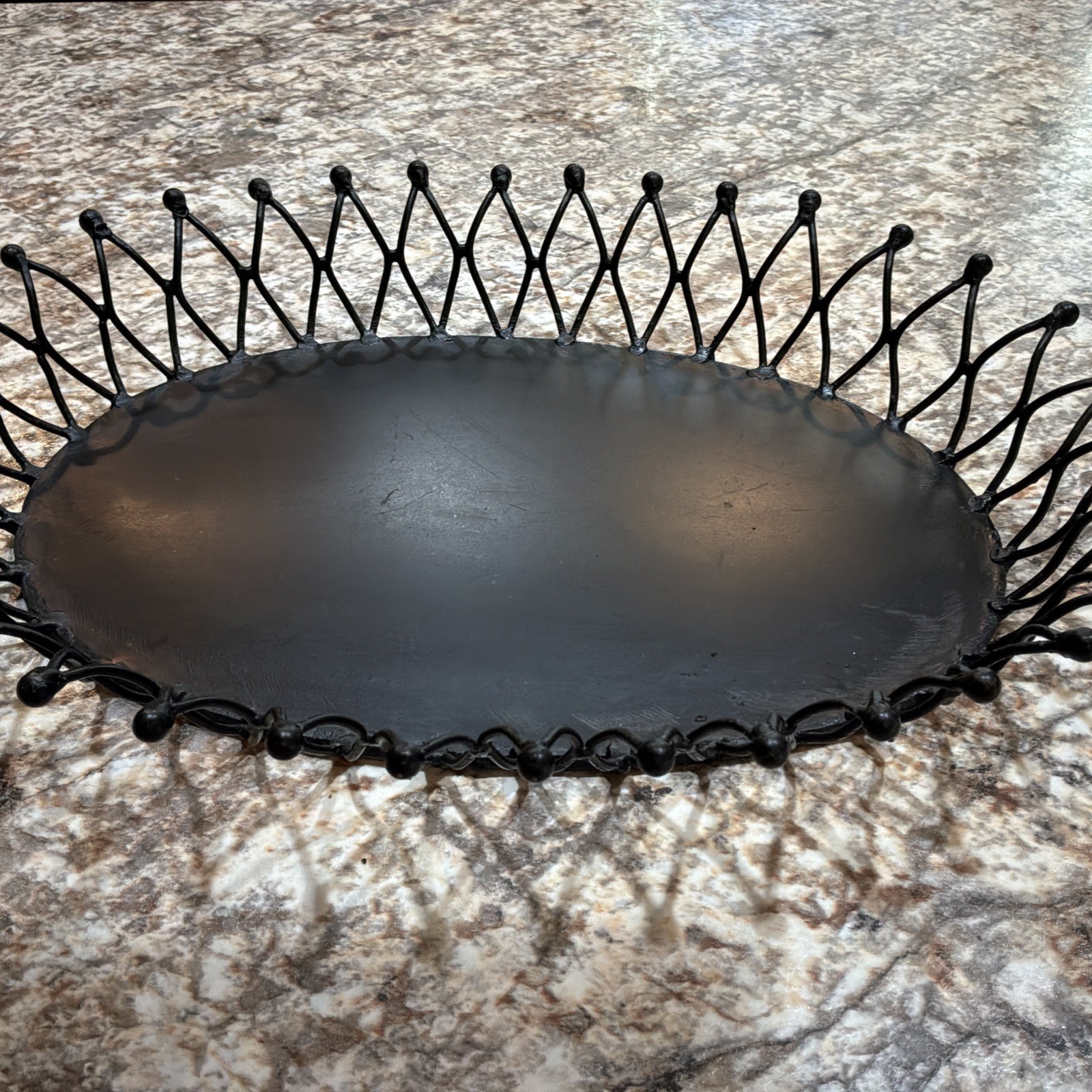 VTG Black Metal Tray Sunburst Rim 15 X 10.5”