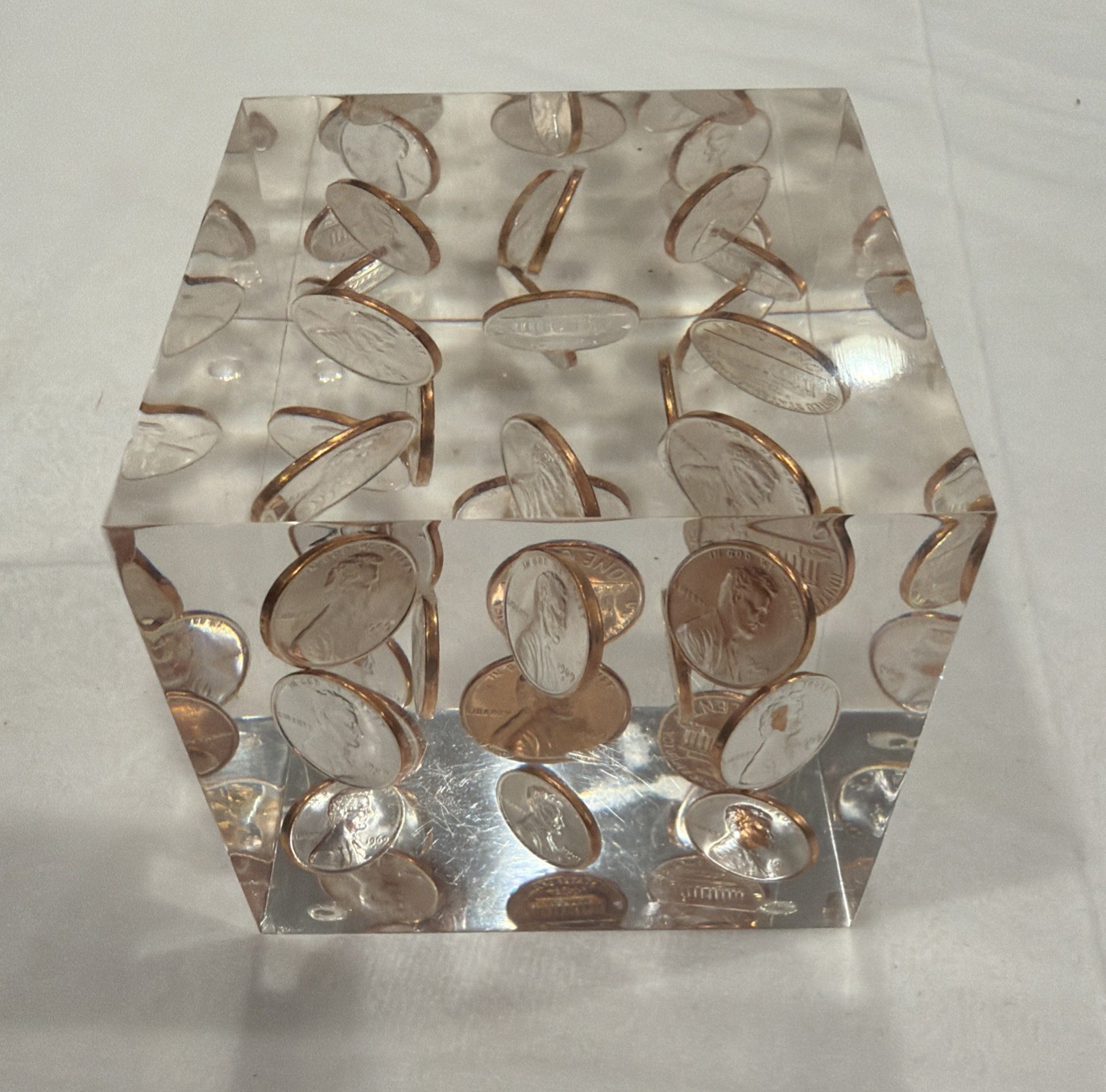 Vintage Lucite Paperweight 1969 Uncirculated Pennies 3\