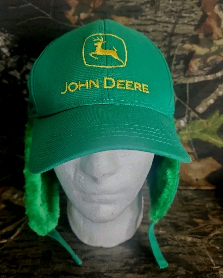 NWOT VTG JOHN DEERE EMBROIDERED TRAPPER EAR NECK FLAP HAT GARY FRANCIS SWAG CAP