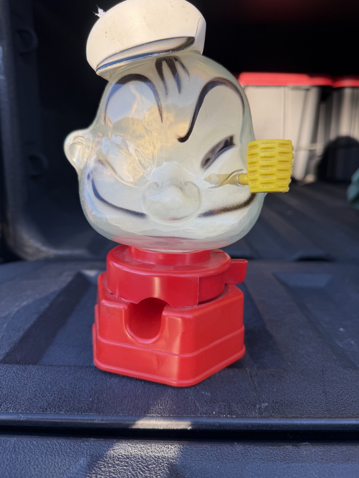 Vintage 1968 Popeye The Sailor Gumball Machine Bank Red Base Yellow Pipe