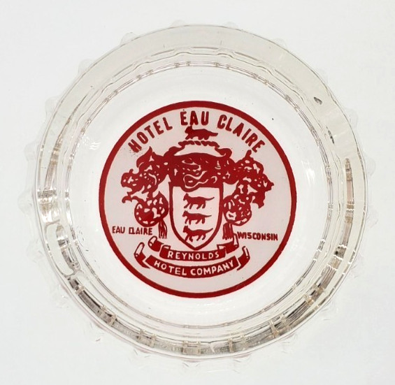 Vintage Glass Marketing Ashtray / Hotel Eau Claire / Eau Claire Wisconsin WI Vintage Glass Marketing Ashtray / Hotel Eau Claire / Eau Claire Wisconsin WI