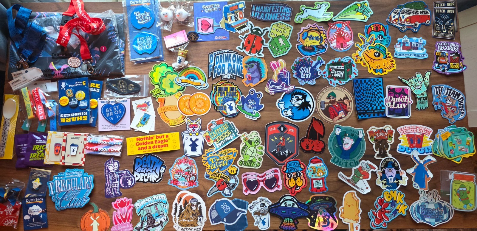 Huge Dutch Bros Sticker and Merch Lot Over 3 Year Collection Look