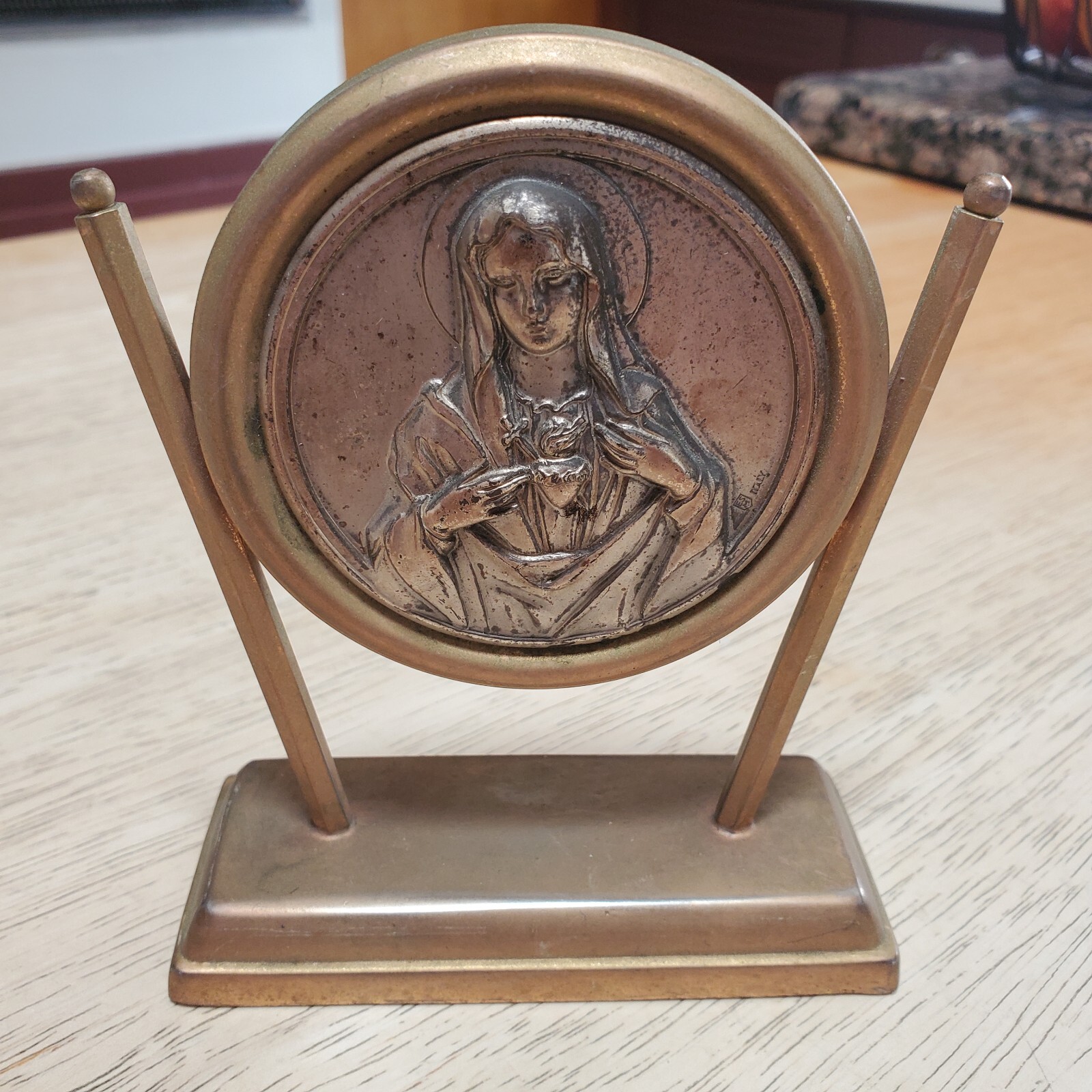 Vintage Italian Mary\'s Sacred Heart Medal.
