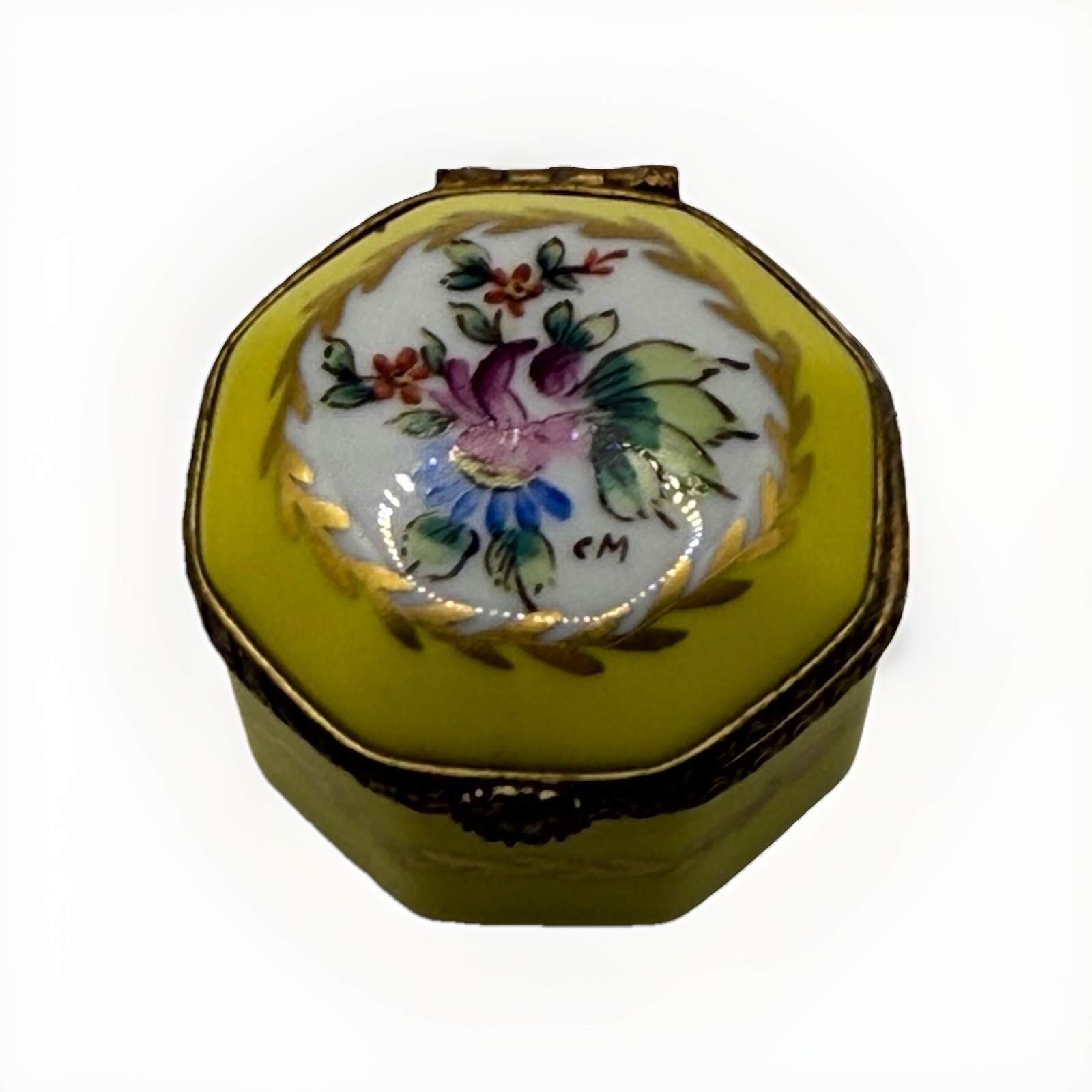 Vintage Limoges France Porcelain Peint A Main Hand Painted Trinket Box 1-3/4\