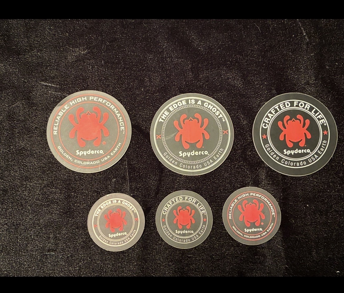 Spyderco Stickers 6 Pack. 3 Large 3 Small