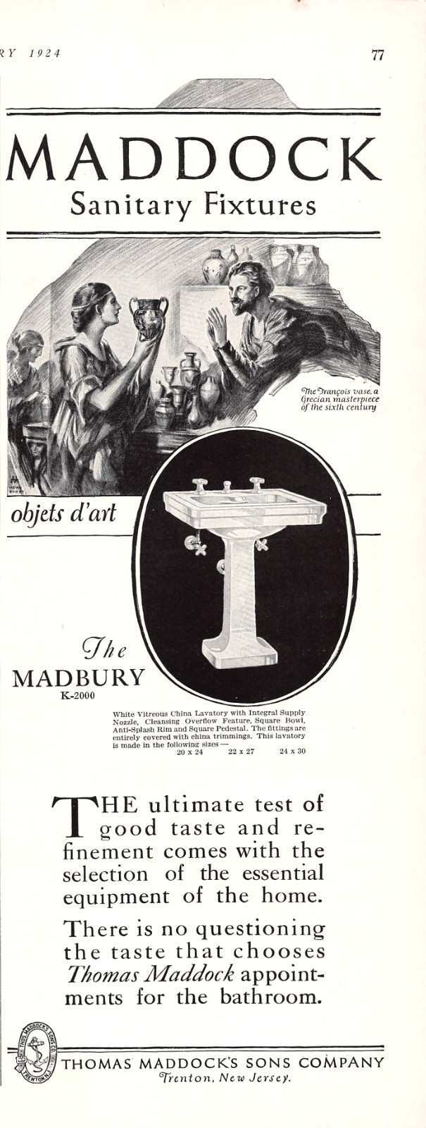 Maddock Sanitary Fixtures The Madbury K-2000 Trenton NJ Vtg 1924 Mag Print Ad