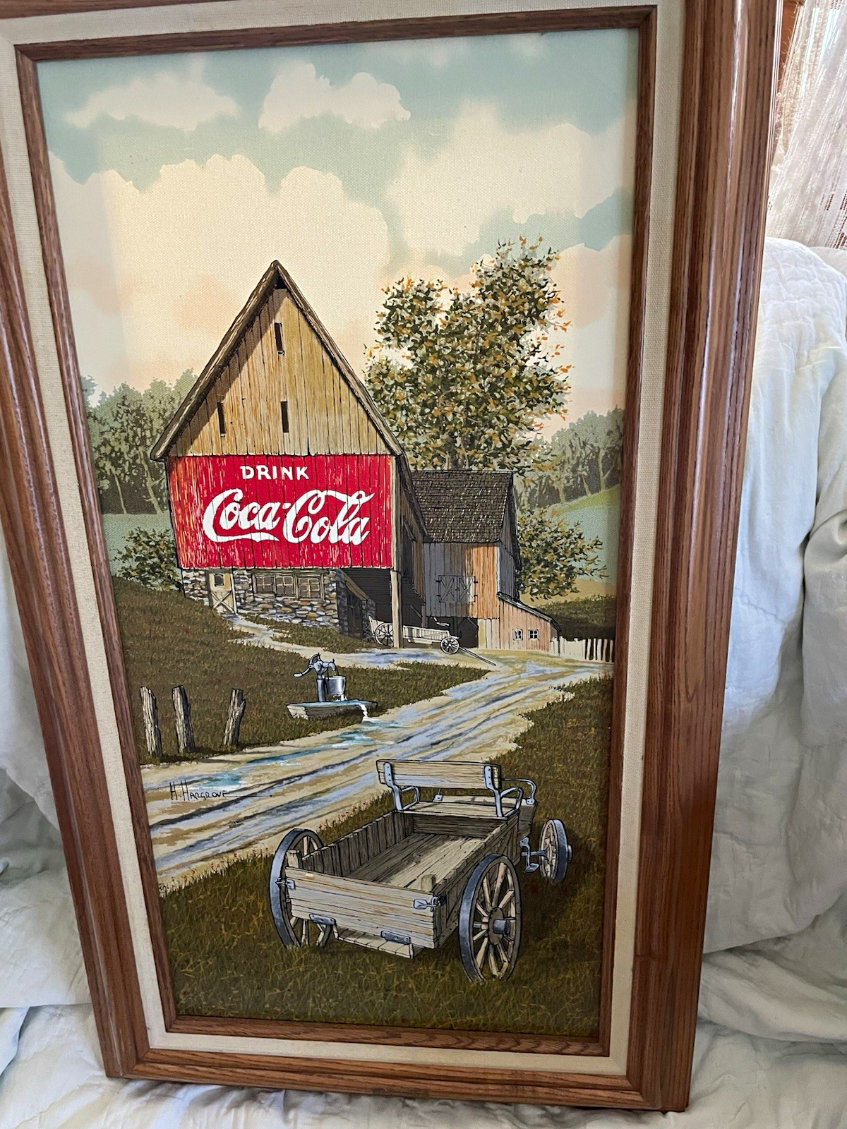 Coca-Cola Vintage Framed Advertising Print Barn Rural Scene, Soda Theme