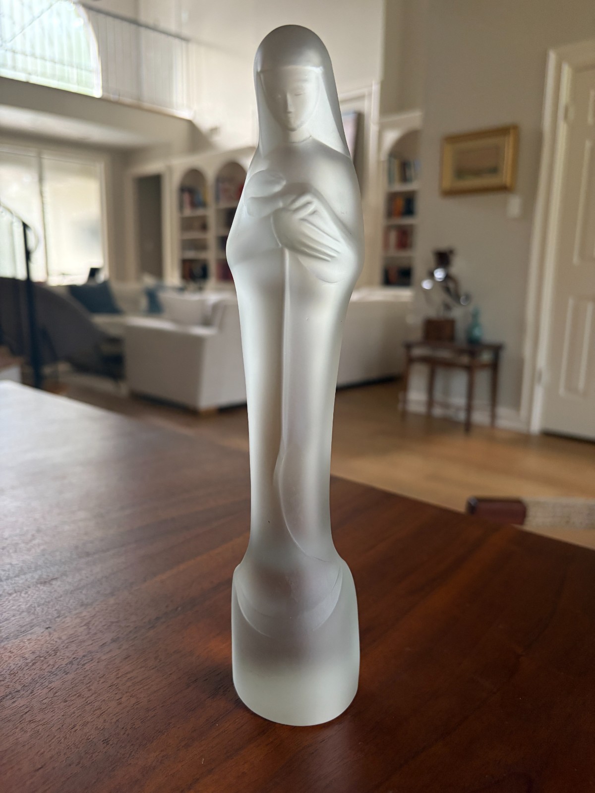 Vtg 1929 Art Deco Stef Uiterwaal Leerdam GSUL Frosted Glass Madonna Child Statue