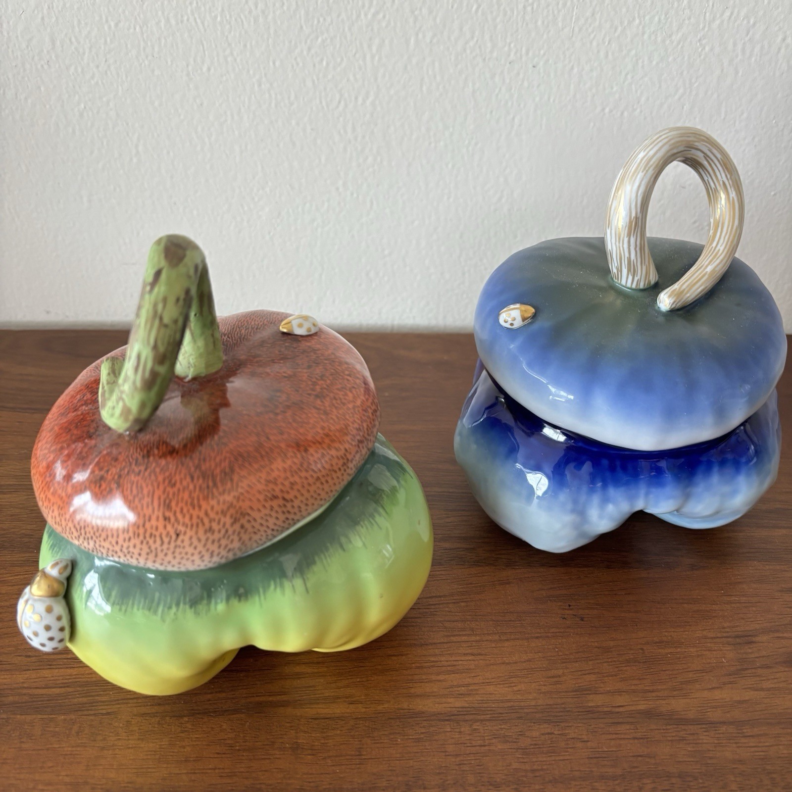 RARE Vtg Mangani Oggetti Italy Porcelain Gourds Pumpkin Ladybug Set 