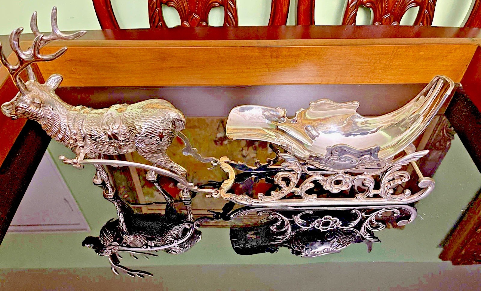 Silver Plated Reindeer And Sleigh Candy Dish 22in-New-Very Heavy Silver Plated Reindeer And Sleigh Candy Dish 22in-New-Very Heavy