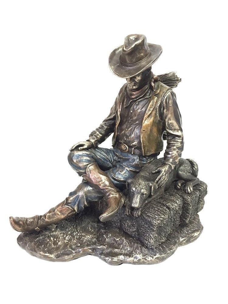 UNICORN STUDIO WU Cowboy and Dog Napping Statue Sculpture, Bronze UNICORN STUDIO WU Cowboy and Dog Napping Statue Sculpture, Bronze