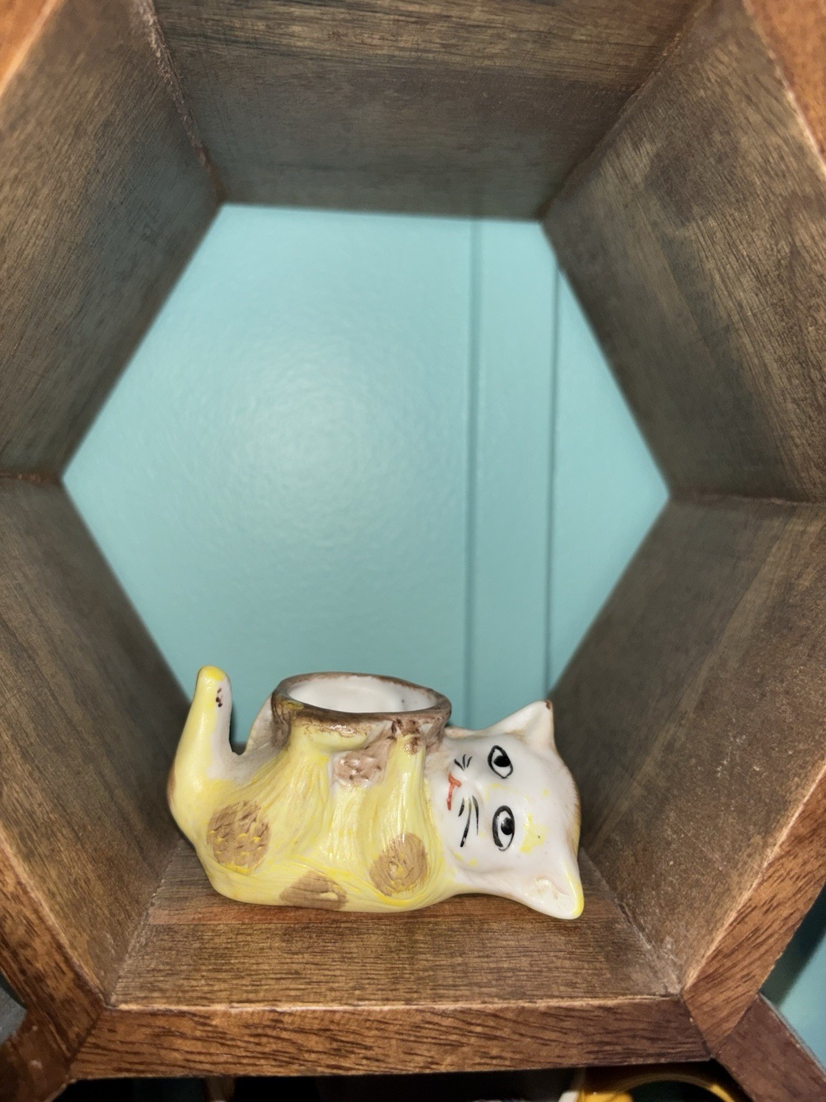 Vintage ceramic mad kitty toothpick holder or plantar decor from Japan