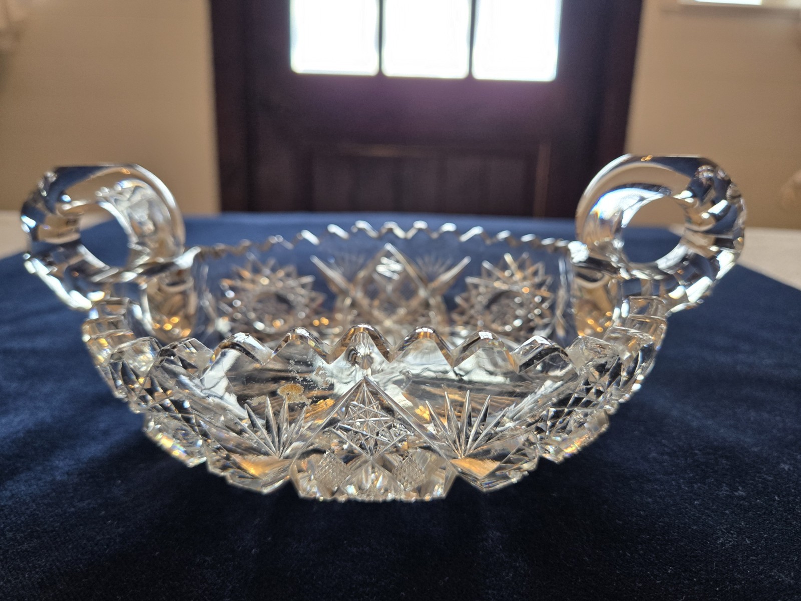 Vintage Brilliant Cut Crystal Bowl Square Sawtooth Rim With Handles 5 Inch Dish Vintage Brilliant Cut Crystal Bowl Square Sawtooth Rim With Handles 5 Inch Dish