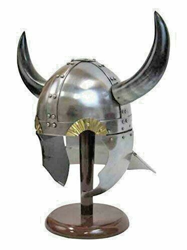 Armor Helmet 18 Gauge Steel Viking Barbarian Helmet with Real Horns for LARP