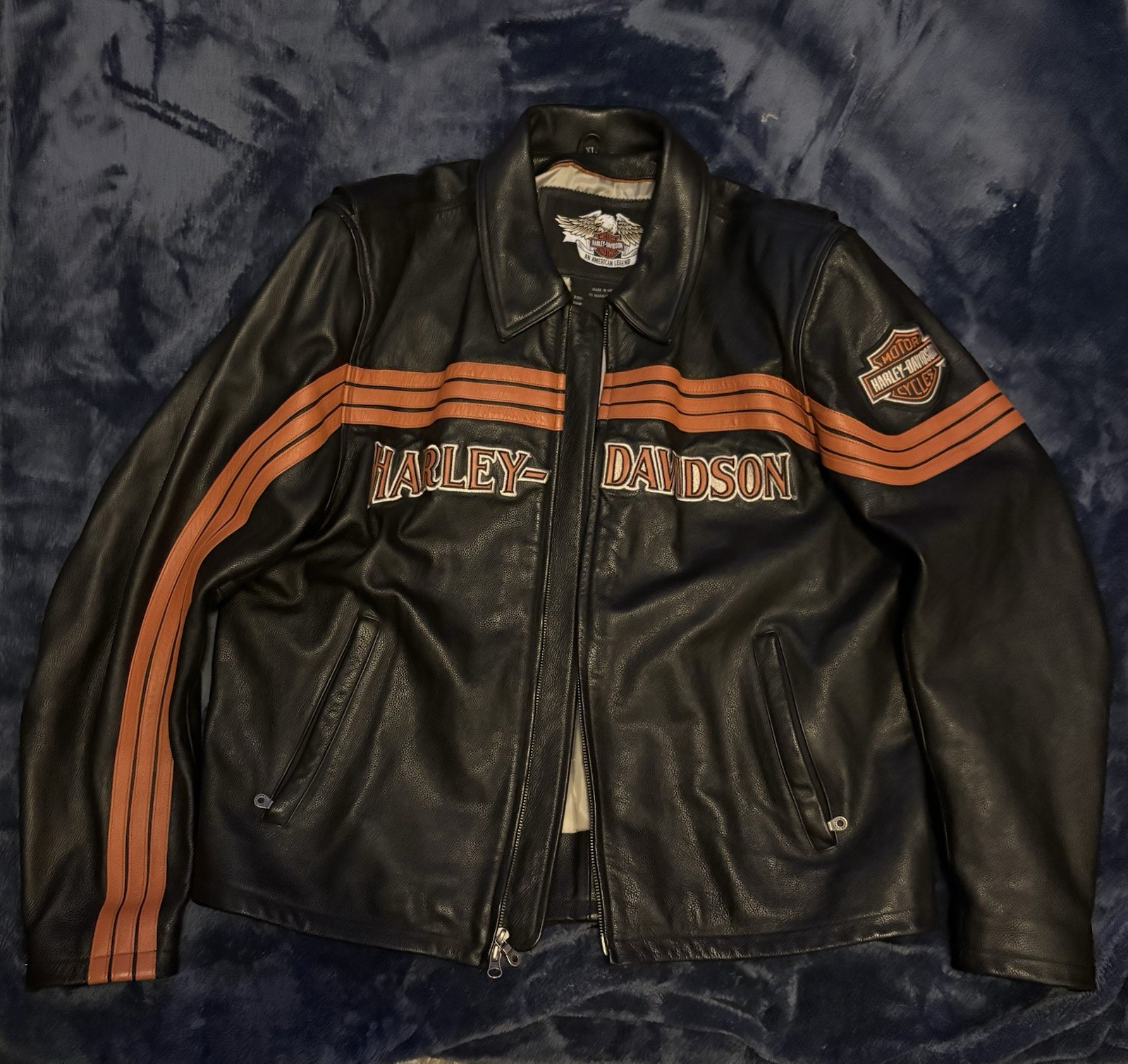 PRISTINE Vintage 2000’s Harley-Davidson Black & Orange Leather Jacket Sz XL PRISTINE Vintage 2000’s Harley-Davidson Black & Orange Leather Jacket Sz XL