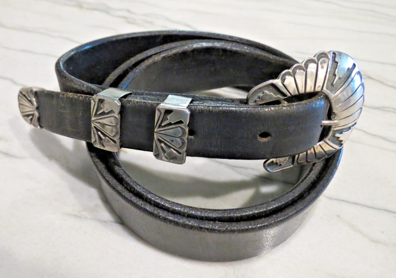 Vintage Sterling Silver Navajo Randy Shorty Sunburst Design Belt Buckle Set