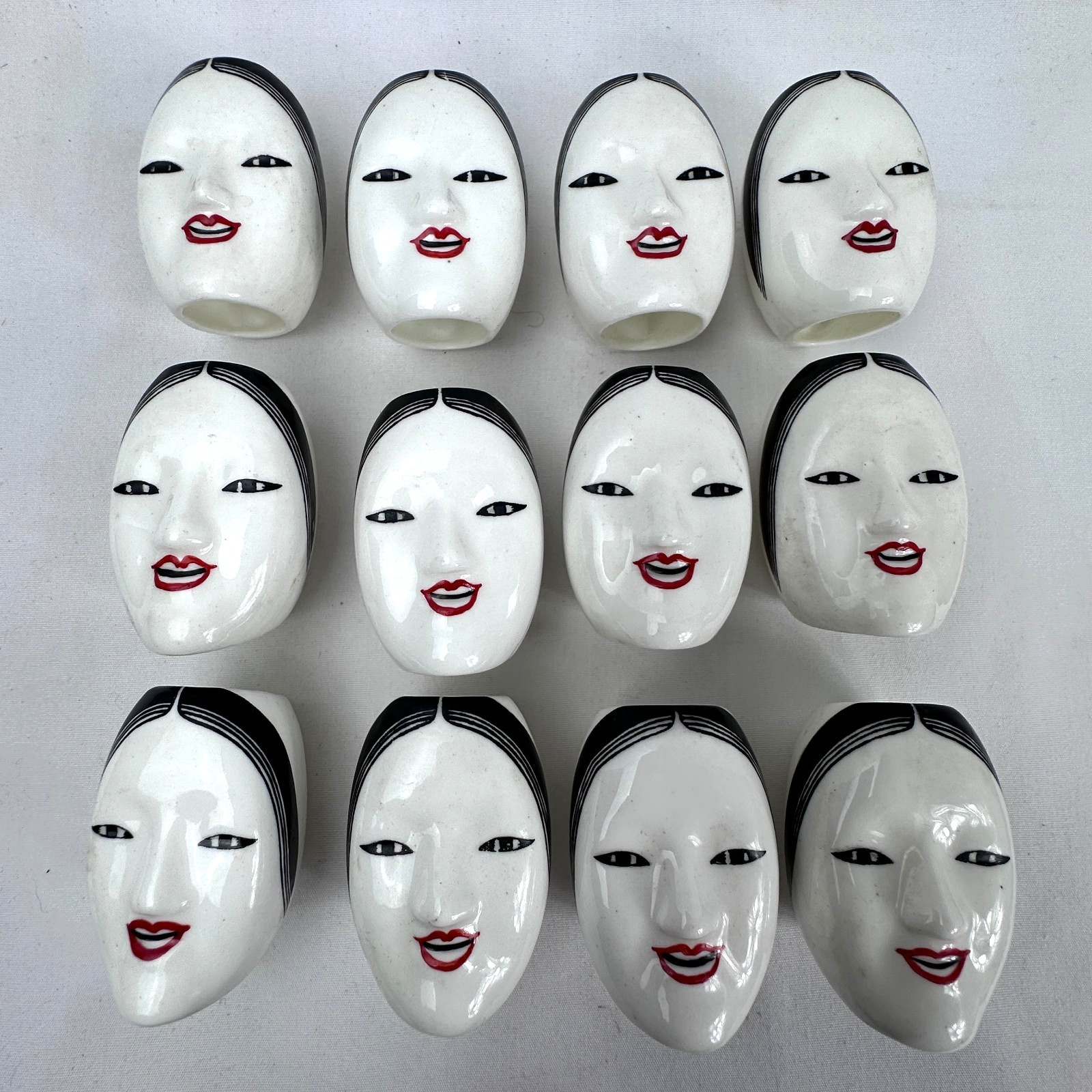 Vintage Set 12 Ko-omote Noh Mask Fine Bone China Napkin Rings Vintage Set 12 Ko-omote Noh Mask Fine Bone China Napkin Rings