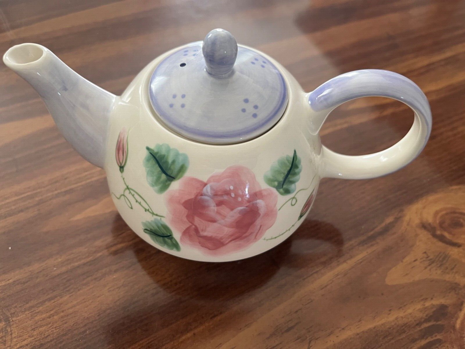 Hermon Dodge and Son Hand-painted Teapot w/ Lid - Pink & Lavender Rose Flower