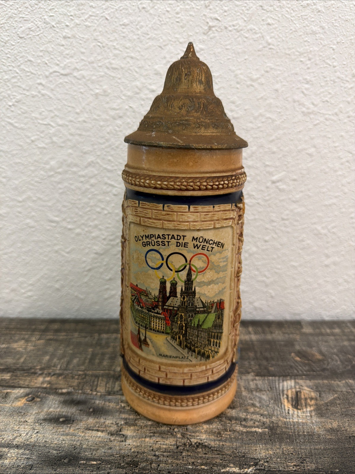 1972 Munich Olympics Gerz Lidded Beer Stein Marienplatz