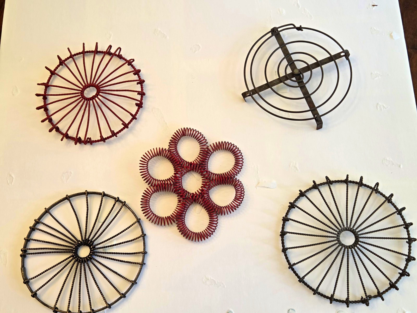 Antique Lot of 5 Metal Wire Trivets, approx. 6 inches Antique Lot of 5 Metal Wire Trivets, approx. 6 inches