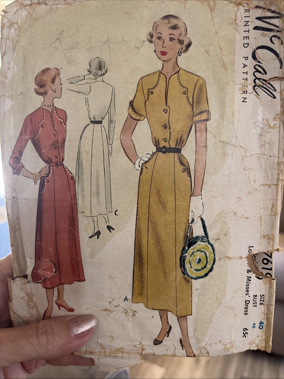 Vintage 1950’s McCalls Dress Sewing Pattern 7619 Size 40 Bust Cut Complete Rare