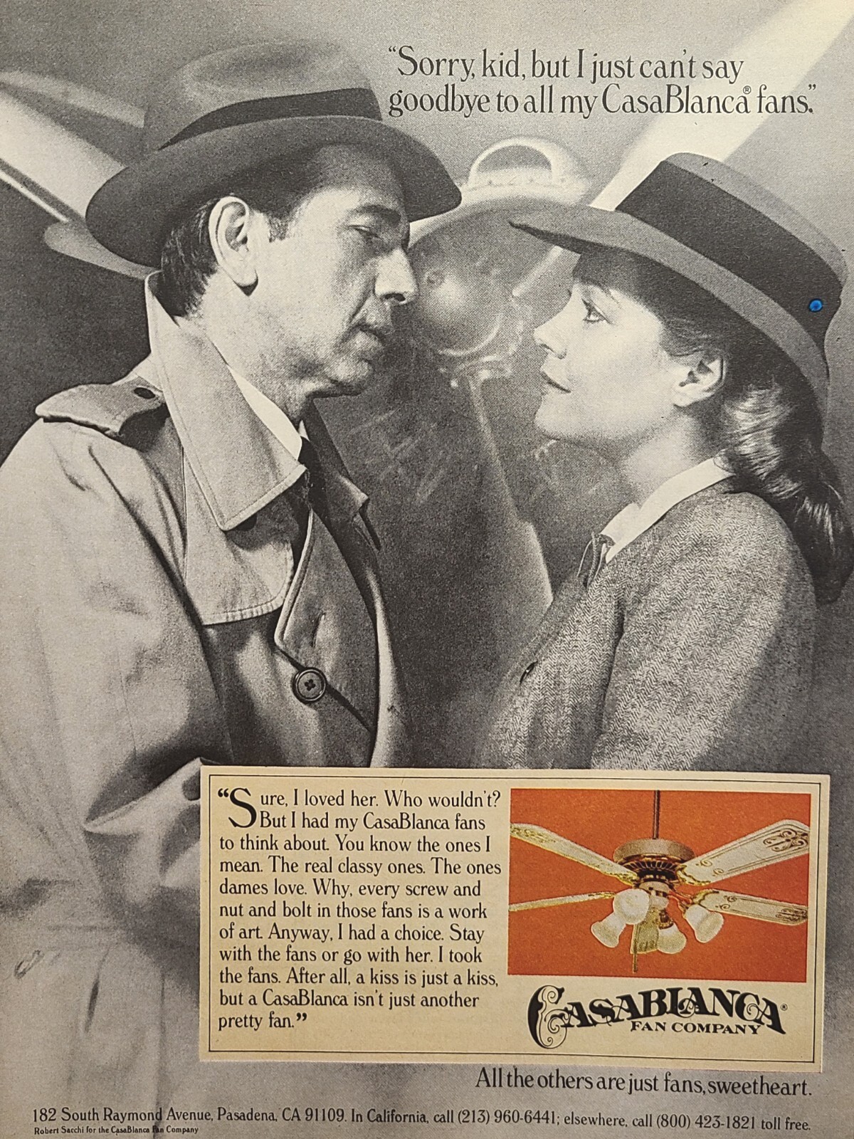 Casablanca Fan Company Pasadena California Vintage Print Ad 1982 
