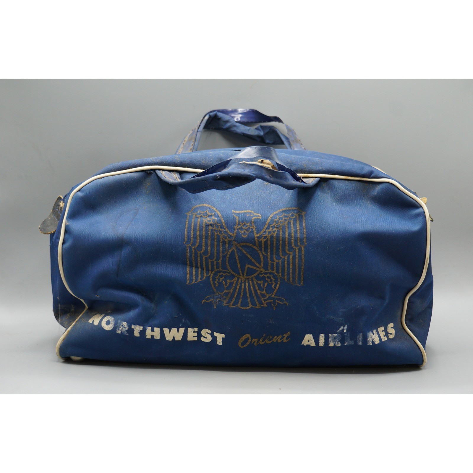 Vintage Northwest Orient Airlines Duffel Bag Blue Retro Aviation Travel Luggage