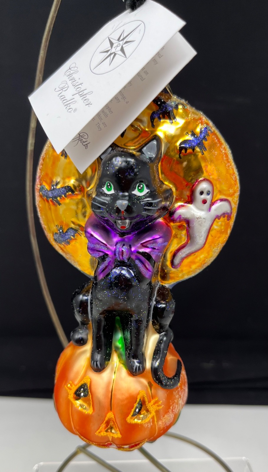 VINTAGE 2001 RADKO FRIGHT NIGHT FROLIC HALLOWEEN GLASS ORNAMENT WITH HANG TAG VINTAGE 2001 RADKO FRIGHT NIGHT FROLIC HALLOWEEN GLASS ORNAMENT WITH HANG TAG