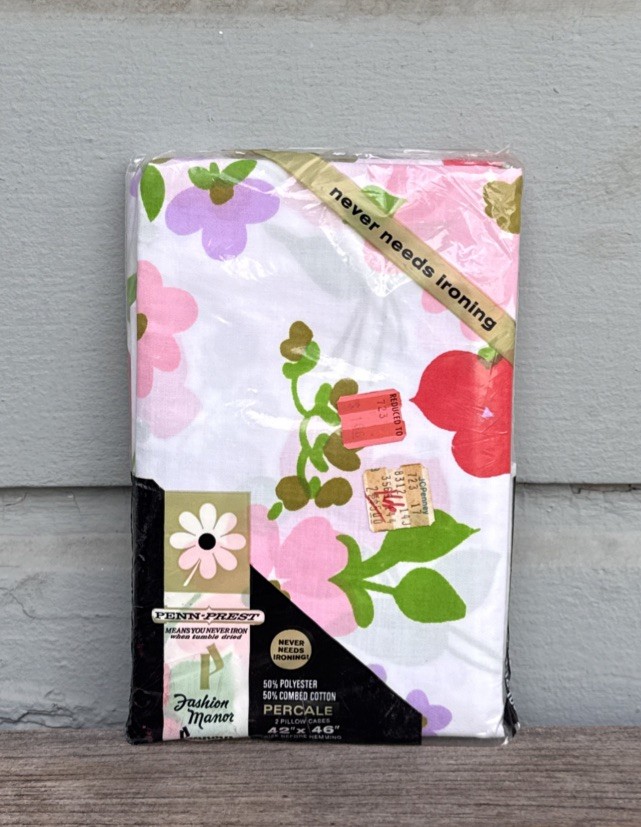 NOS Vintage Penney’s Fashion Manor Penn-Prest King Pillowcases 70s Floral Pair