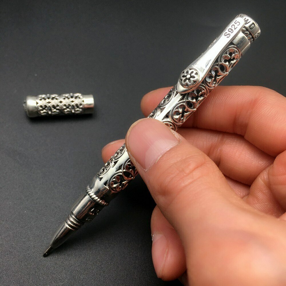 S925 Silver High Quality Ballpoint Pen EDC Tactical Signature Pen Gift